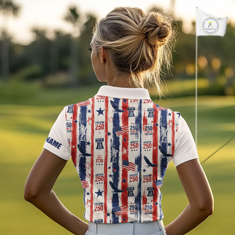Women's Custom America 250Th Anniversary Polo - Vintage Patriotic USA Flag Personalized Performance Jersey