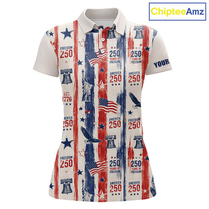 Women's Custom America 250Th Anniversary Polo - Vintage Patriotic USA Flag Personalized Performance Jersey NHT982 - Women'...