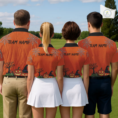 Halloween Pumpkin Men Golf Polo Shirt Personalized Custom Name Funny Golf Gift NHT1286