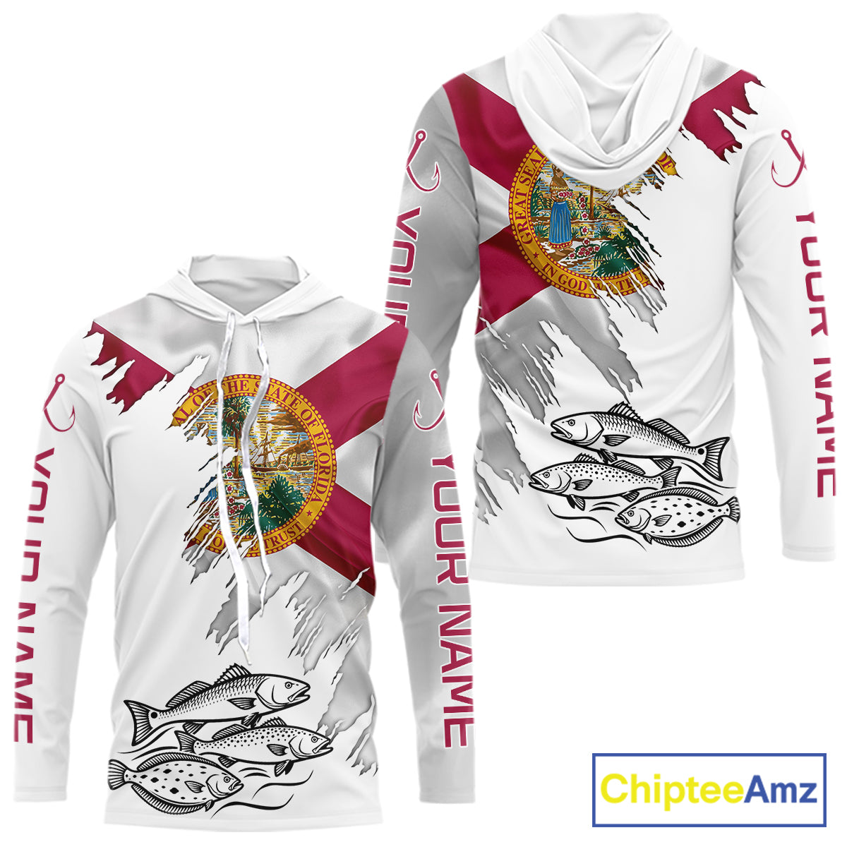 Personalized Inshore Slam Snook, Redfish,Trout Florida Flag Fishing Shirts Long Sleeve Hooded For Men NHT848