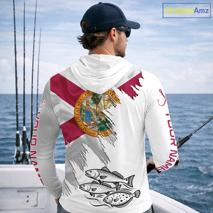 Personalized Inshore Slam Snook, Redfish,Trout Florida Flag Fishing Shirts Long Sleeve Hooded For Men NHT848