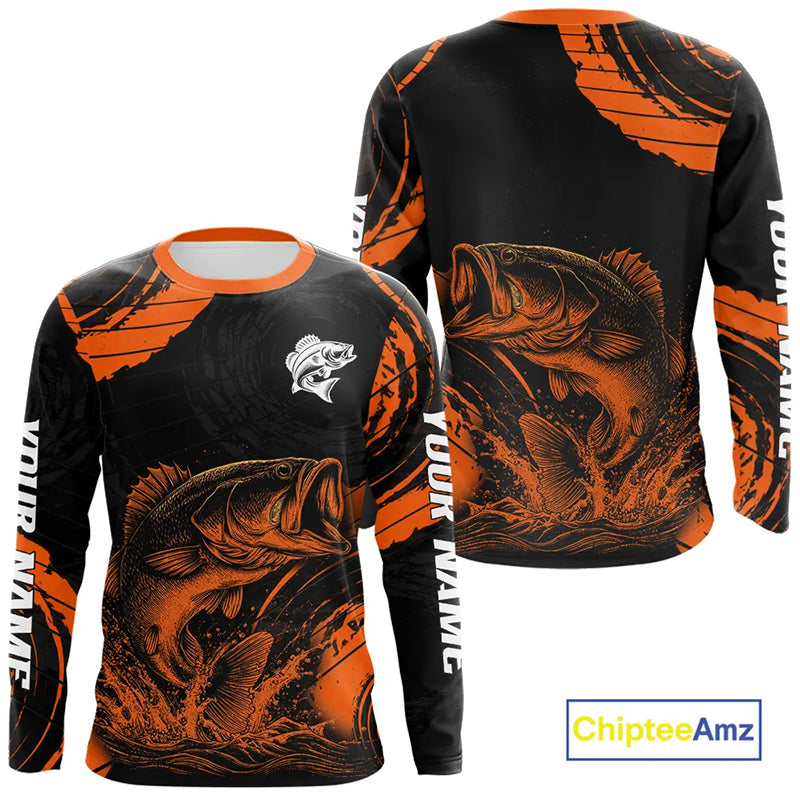 Personalized Bass Fishing Jerseys, Bass Fishing Scale Long Sleeve Shirt| Orange NHT388
