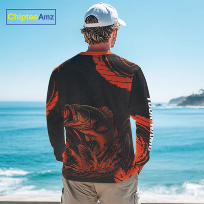 Personalized Bass Fishing Jerseys, Bass Fishing Scale Long Sleeve Shirt| Orange NHT388
