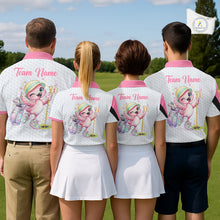 Load image into Gallery viewer, Pink Mens Golf Polo Shirt Pink Flamingos Pattern Custom Name, Funny Flamingo Golf Polo Shirts NHT626