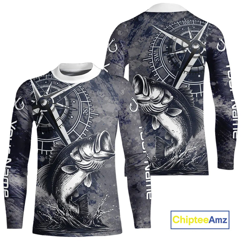Personalized Bass Performance Fishing Shirts , Bass Compass Tournament Shirts NHT389
