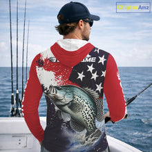 Load image into Gallery viewer, Personalized Crappie Fishing Jerseys, Custom American Flag Crappie Hooded Fishing Shirts Long Sleeve NHT491
