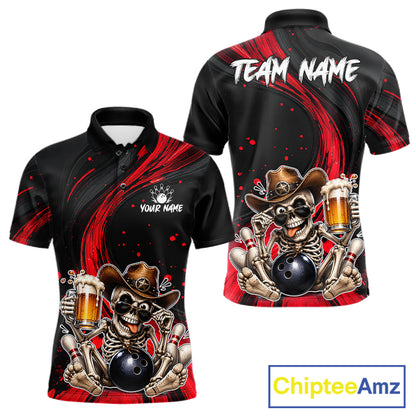 Black and red bowling shirt with skeleton design and 'Team Name' text, featuring ChipteeAmz branding.