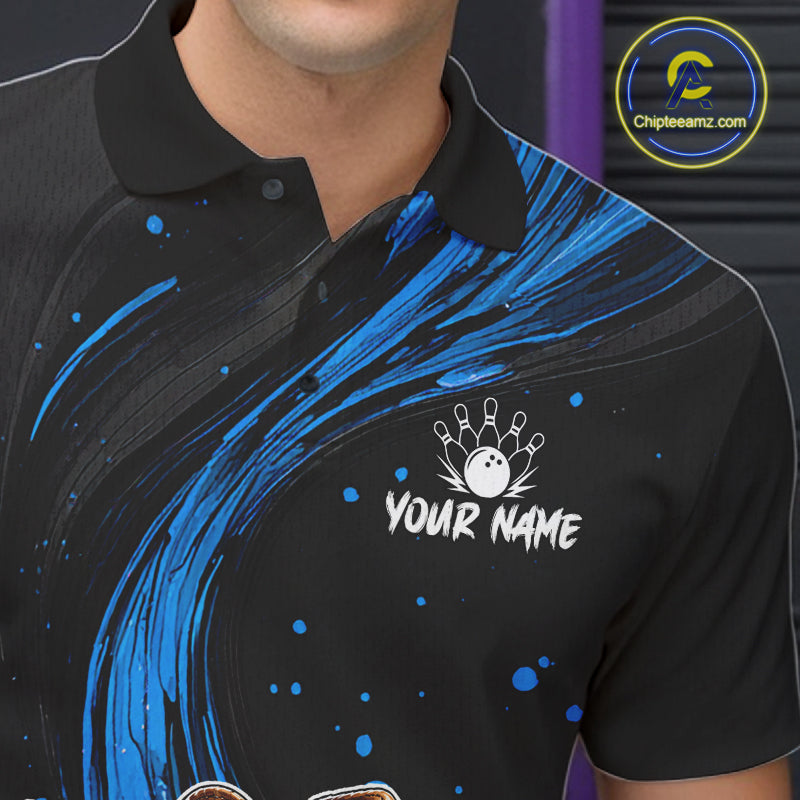 Funny Skeleton Cowboy Bowling Shirt, Personalized Blue Color Beer Bowler Polo & Quarter-Zip NHT1163