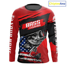 Load image into Gallery viewer, Bass American Flag  Fishing Shirt Long Sleeve, Red Fishing Jersey For Fisherman NHT496