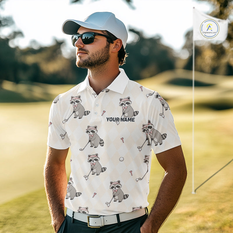 Personalized Funny Argyle Raccoon Pattern Polo Shirt - Custom Golf Team Gift