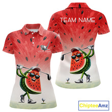 Load image into Gallery viewer, Custom Name Team Name Watermelon Womens Golf Polo Shirt - Funny Cartoon Golf Clothing 