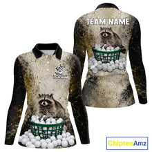Load image into Gallery viewer, Long-sleeve shirt with raccoon design and customizable text on a white background