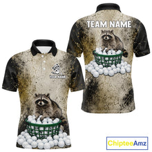 Load image into Gallery viewer, Polo shirt with raccoon design and customizable text on a white background
