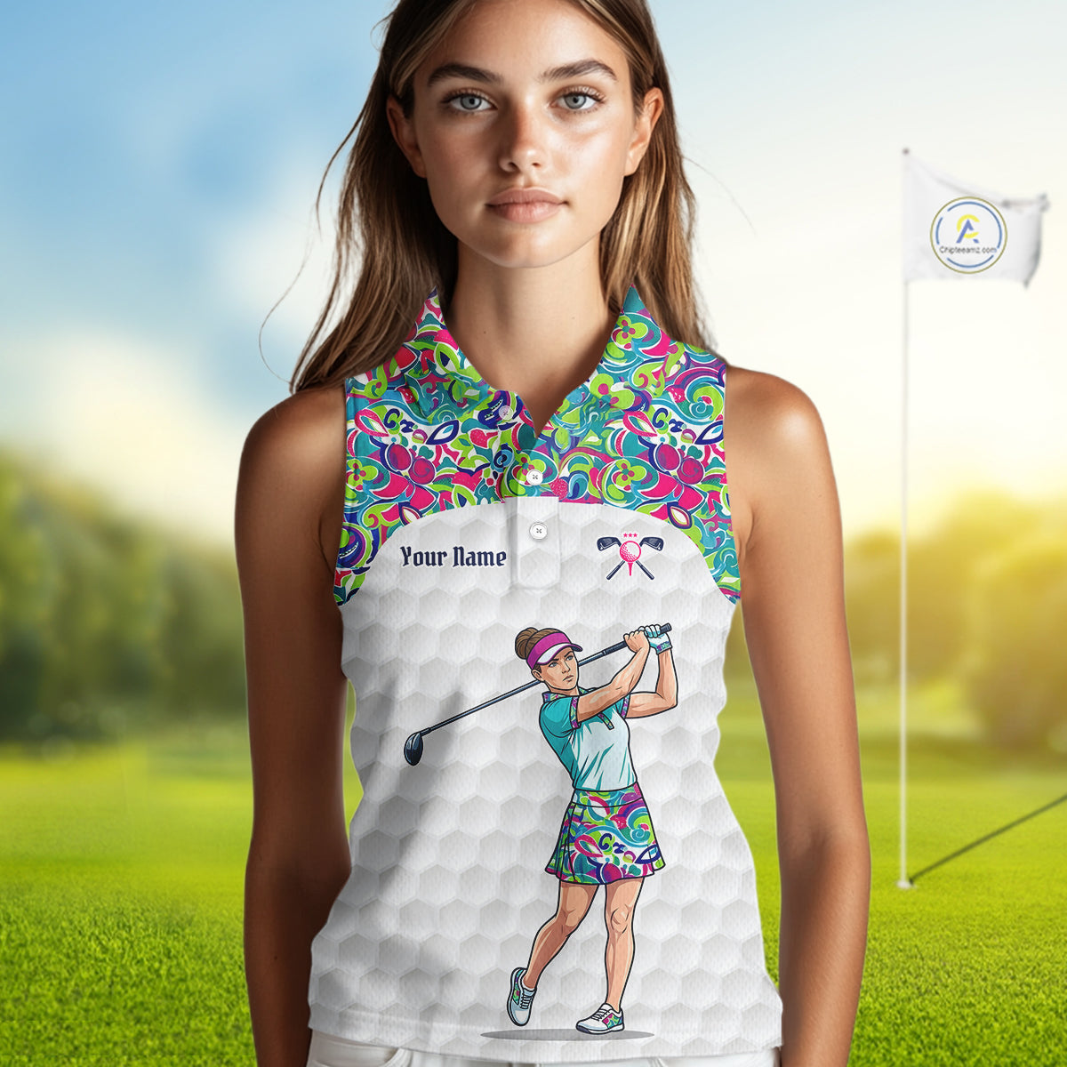 Personalized Golf Polo Shirt Custom Name Golf Shirt Funny Golfer Gift Womens Sleeveless Golf Jersey Colorful Golf Outfit NHT686