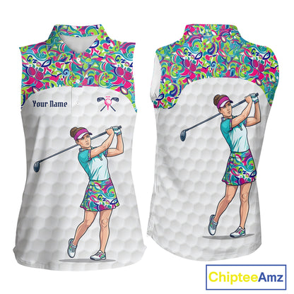 Personalized Golf Polo Shirt Custom Name Golf Shirt Funny Golfer Gift Womens Sleeveless Golf Jersey Colorful Golf Outfit NHT686