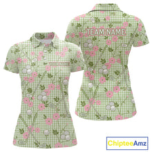 Load image into Gallery viewer, Floral Golf Polo Shirt Personalized Gingham Golf Shirt Custom Name Cute Golf Outfit For Womens Golf Gift NHT688