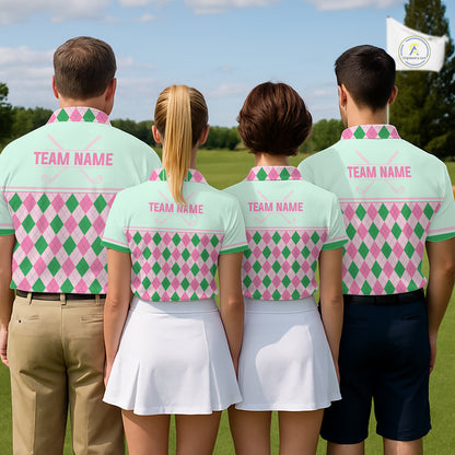 Pink Argyle Golf Polo Shirt Personalized Womens Golf Shirt Cute Preppy Golf Outfit Custom Name, Familly Team Shirts NHT691