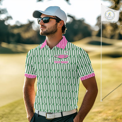Funny Pink Green Geometric Polo Golf Shirt, Retro Style Performance Golf Top For Family Team Shirt NHT692