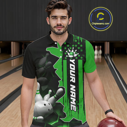 Men's Custom Bowling Tournament Polo Shirt & 1/4 Zip – Personalized Team Bowling Jersey| Green NHT1197