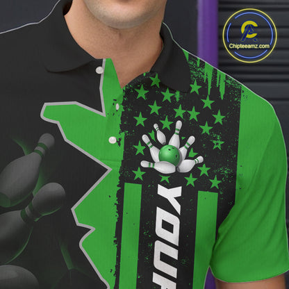 Men's Custom Bowling Tournament Polo Shirt & 1/4 Zip – Personalized Team Bowling Jersey| Green NHT1197