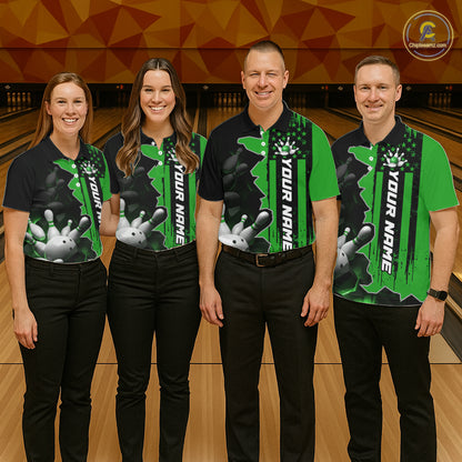 Women's Custom Bowling Tournament Polo Shirt & 1/4 Zip – Personalized Team Bowling Jersey| Green NHT1197