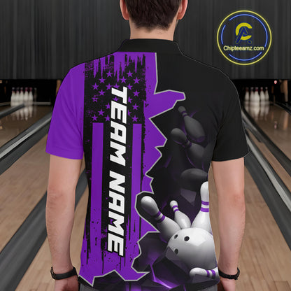Men's Custom Bowling Tournament Polo Shirt & 1/4 Zip – Personalized Team Bowling Jersey| Purple NHT1198