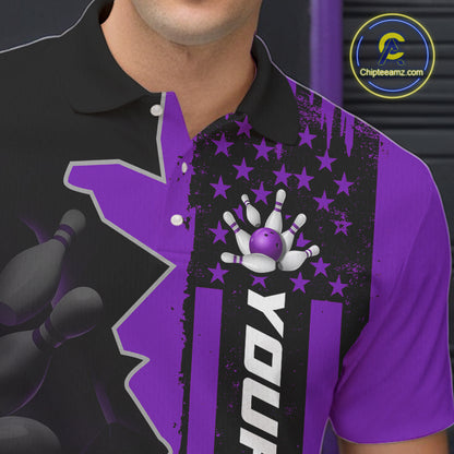 Men's Custom Bowling Tournament Polo Shirt & 1/4 Zip – Personalized Team Bowling Jersey| Purple NHT1198
