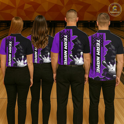 Women's Custom Bowling Tournament Polo Shirt & 1/4 Zip – Personalized Team Bowling Jersey| Purple NHT1198
