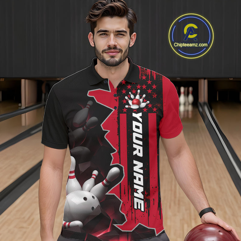 Men's Custom Bowling Tournament Polo Shirt & 1/4 Zip – Personalized Team Bowling Jersey| Red NHT1199
