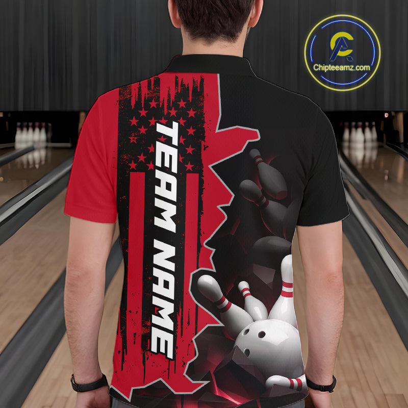 Men's Custom Bowling Tournament Polo Shirt & 1/4 Zip – Personalized Team Bowling Jersey| Red NHT1199