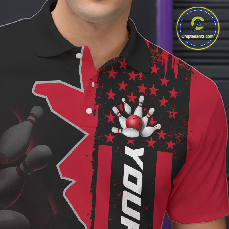 Men's Custom Bowling Tournament Polo Shirt & 1/4 Zip – Personalized Team Bowling Jersey| Red NHT1199