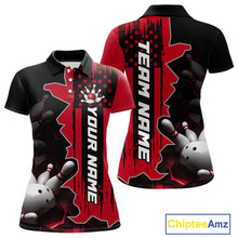 Load image into Gallery viewer, Women's custom bowling tournament polo shirt – red personalized team bowling jersey close-up