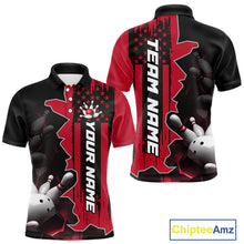 Load image into Gallery viewer, Men's custom bowling tournament polo shirt – red personalized team bowling jersey close-up