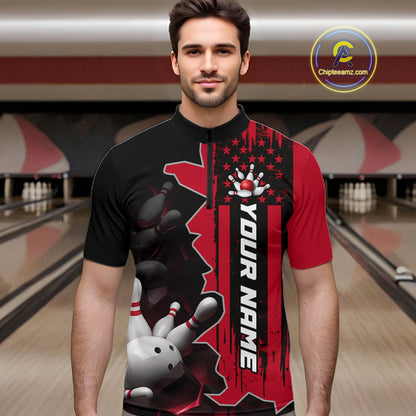Men's Custom Bowling Tournament Polo Shirt & 1/4 Zip – Personalized Team Bowling Jersey| Red NHT1199