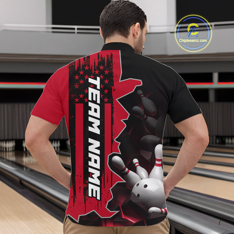 Men's Custom Bowling Tournament Polo Shirt & 1/4 Zip – Personalized Team Bowling Jersey| Red NHT1199