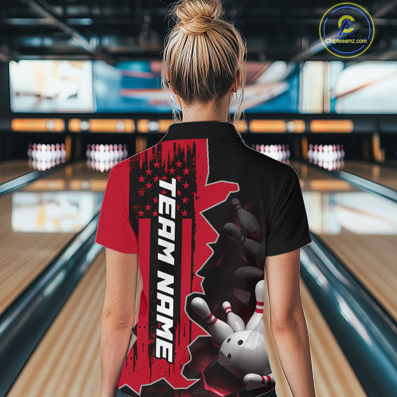 Women's Custom Bowling Tournament Polo Shirt & 1/4 Zip – Personalized Team Bowling Jersey| Red NHT1199