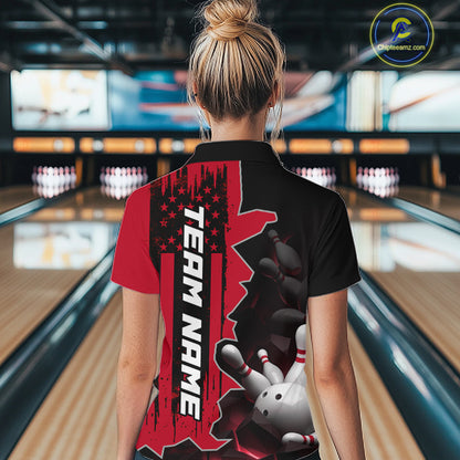 Women's Custom Bowling Tournament Polo Shirt & 1/4 Zip – Personalized Team Bowling Jersey| Red NHT1199