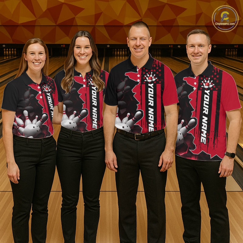 Women's Custom Bowling Tournament Polo Shirt & 1/4 Zip – Personalized Team Bowling Jersey| Red NHT1199