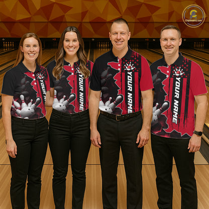 Men's Custom Bowling Tournament Polo Shirt & 1/4 Zip – Personalized Team Bowling Jersey| Red NHT1199