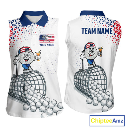 Funny Custom Patriotic Womens Sleeveless Golf Polo Shirt, Personalized Drinking Golf Jersey, Custom Golf Outfit For Family Team Shirt NHT700