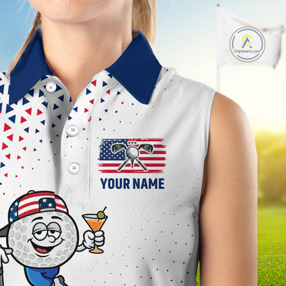 Funny Custom Patriotic Womens Sleeveless Golf Polo Shirt, Personalized Drinking Golf Jersey, Custom Golf Outfit For Family Team Shirt NHT700