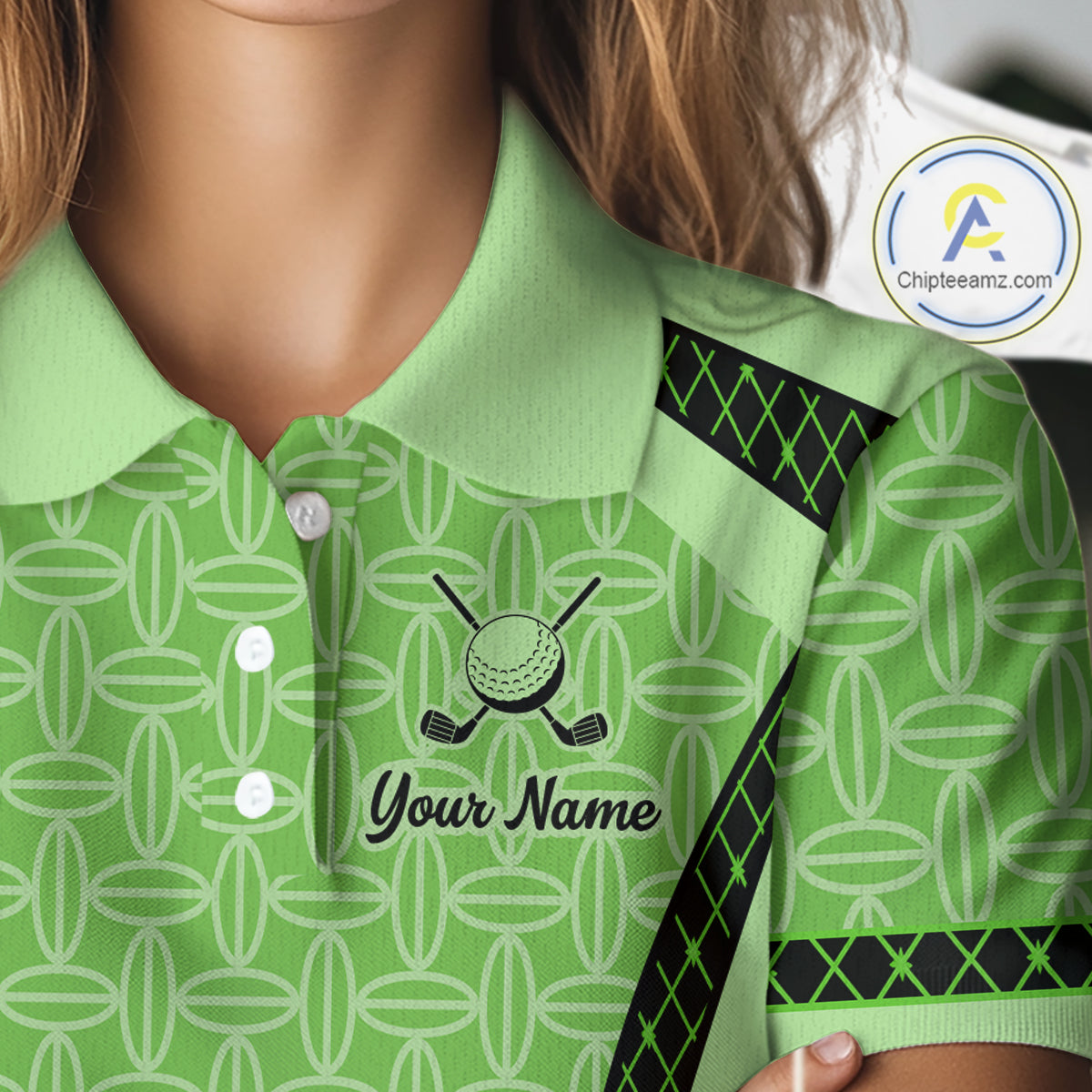 Custom Womens Mint Green Golf Polo, Personalized Geometric Pattern Golf Shirt With Name, Gift For Golfer NHT702