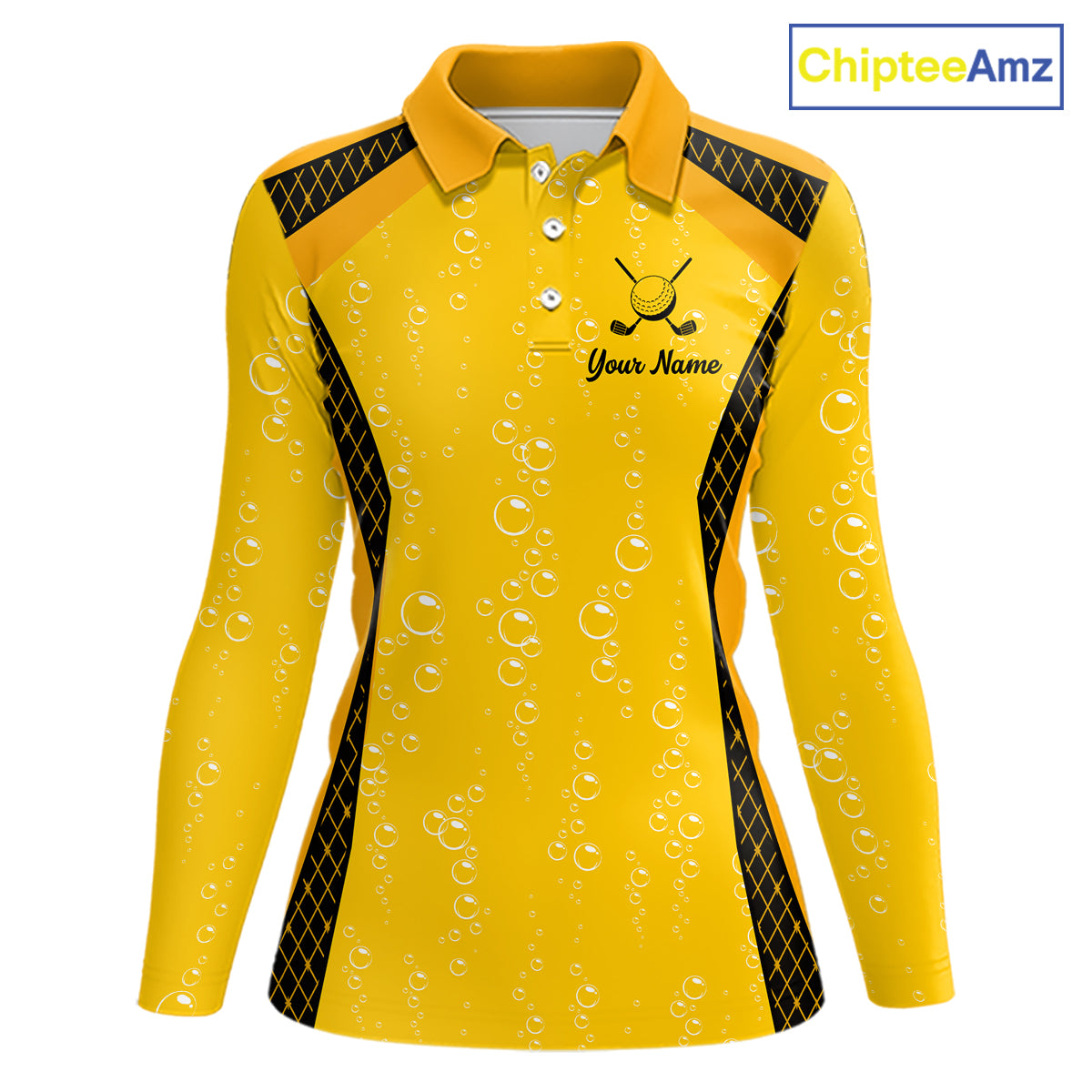Custom Womens Beer Bubbles Golf Polo Shirt, Personalized Yellow Beer Themed Golf Jersey With Name, Gift For Golfer NHT703