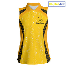 Load image into Gallery viewer, Custom Womens Sleeveless Beer Bubbles Golf Polo Shirt, Personalized Yellow Beer Themed Golf Jersey With Name, Gift For Golfer NHT703