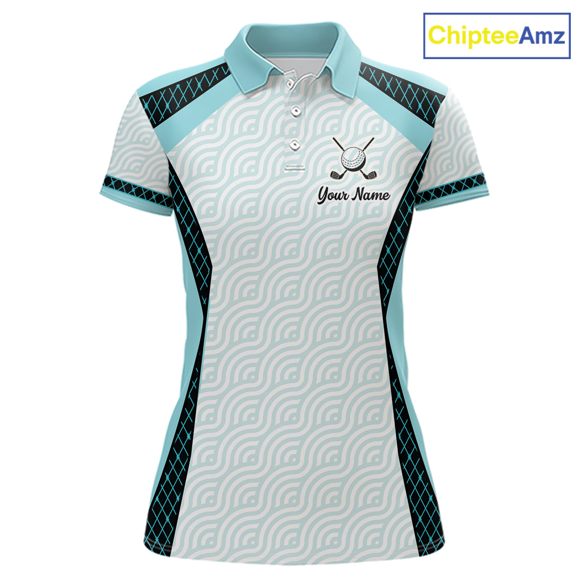 Personalized Aqua Sea Wave Golf Shirt With Name, Elegant Women's Sportswear, Stylish Womens Golf Jersey NHT704
