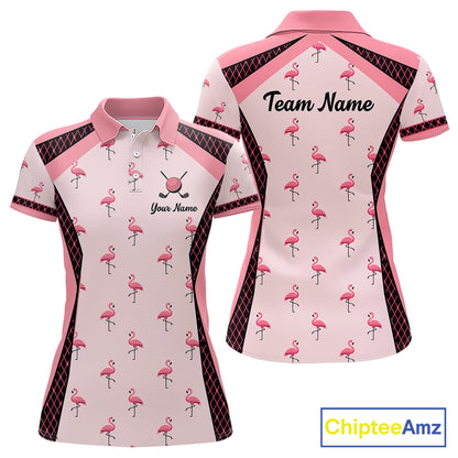 Custom  Womens Flamingo Golf Polo, Personalized Pink Flamingo Golf Shirt With Name, Gift For Golfer NHT705