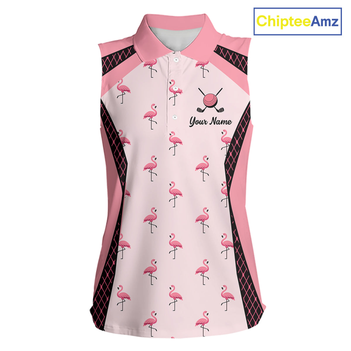 Custom Womens Sleeveless Flamingo Golf Polo, Personalized Pink Flamingo Golf Shirt With Name, Gift For Golfer NHT705
