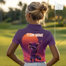 Load image into Gallery viewer, Personalized Raccoon Golf Shirt - Retro Sunset Womens Golf Polo Shirt NHT1036