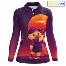 Load image into Gallery viewer, Personalized Duck Golf Shirt - Retro Sunset Womens Golf Polo Shirt