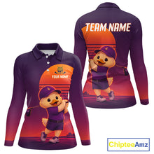 Load image into Gallery viewer, Personalized Duck Golf Shirt - Retro Sunset Womens Golf Polo Shirt